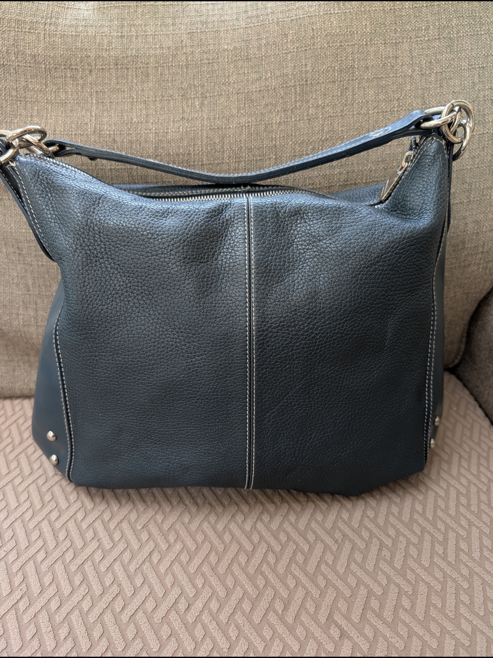 Furla Vintage Leather Black Hobo With Studs Handbag or Crossbody EUC - Picture 2 of 11